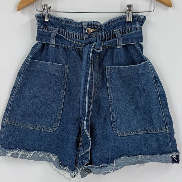 Zara High Waisted Paperbag Denim Shorts With Tie Belt | Size 2 - Picture 3 of 5